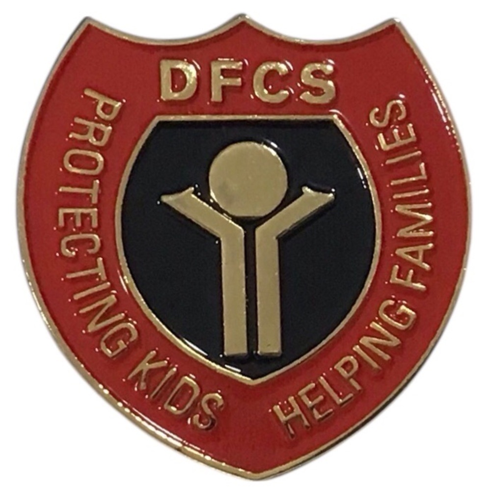Tac Pin DFCS Protecting Kids Helping Families Red Shield Lapel Hat Bag Jewelry